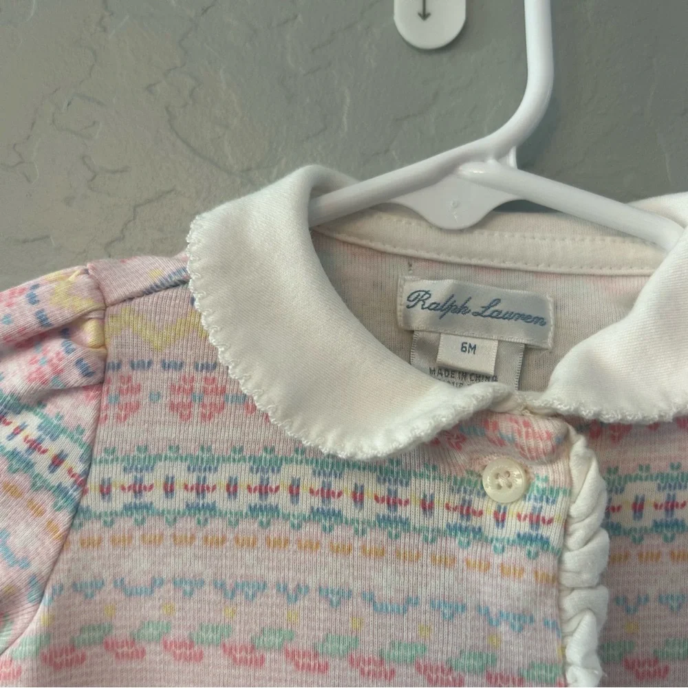Ralph Lauren light pink fair isle print ruffled coverall size 6 months